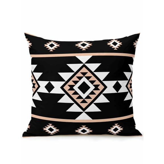 Triangle Pattern Outdoor Throw Pillow with Insert, 16"x16" Pink Black White Western Tribal Waterproof Decorative Square Patio Pillows for Outside Furniture, Sofa, Porch, Garden