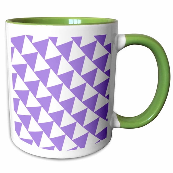 3drose, Triangle Pattern - Purple and White Retro Diagonal Geometric Design, 15oz Two-tone Green Mug