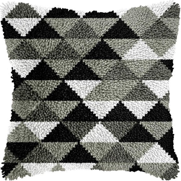 Triangle Patterns Latch Hook Pillow Kits Pillow Cover Pattern PrintedCanvas Knitted Hooking Pillowcase Cushion With Zipper Crafts Crochet Home Decor Kits 17x17 inch(f79)