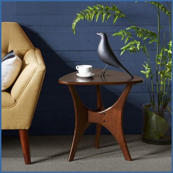 Triangle Pecan Mid-Century Coffee Table for Living Room, MDF Top with Easy Assembly & Chic Style