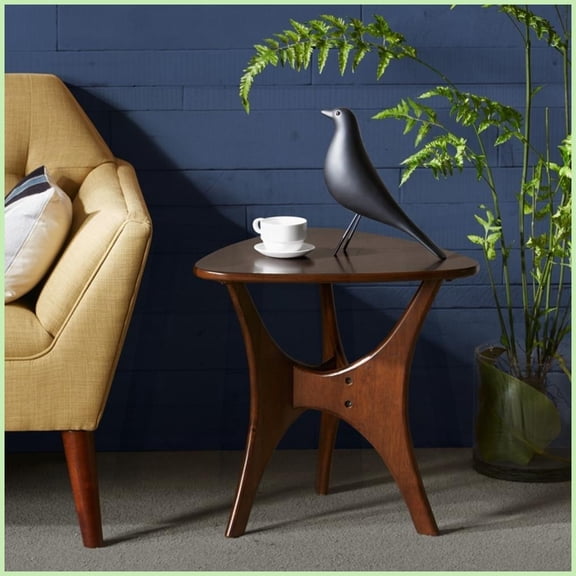 Triangle Pecan Wood Coffee Table for Living Room, Unique Mid-Century Style with Included Assembly Tools
