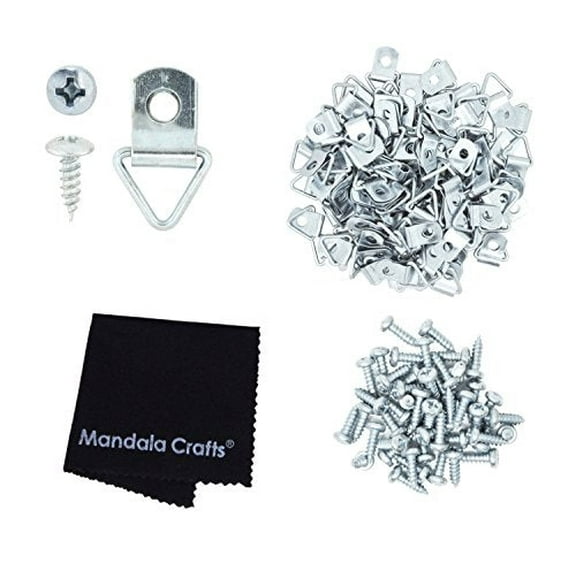 Triangle Picture Hanger D Ring Hardware Kit with Screws for Hanging Frames, Art, and Paintings; 200 Sets by Mandala Crafts