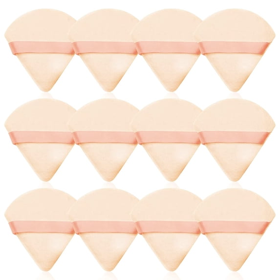 Triangle Powder Puff, 12 Pieces Soft Makeup Puff, Powder Puffs Made of Cotton Velour Designed for Contouring, Under Eyes and Corners, 2.76 inch Normal Size, with Strap
