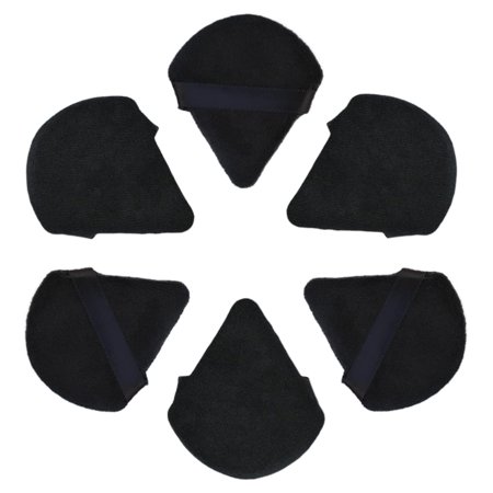 Triangle Powder Puff for Face, 6 Black Cotton Body Sponges Wedge Shape with Strap for Loose Powder, Soft, Reusable and Washable Powder Puff for Under Eyes and Corners, Used for Both Dry and Wet Makeup