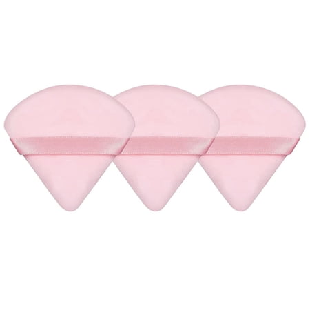 Triangle Powder Puff for Loose Powder Body Powder Makeup Foundation Wedge Shape Velour Cosmetic Sponge for Contouring, Under Eyes, and Corners. Cosmetic Makeup Tool, Pure Cotton Soft 3 Pcs (Pink)