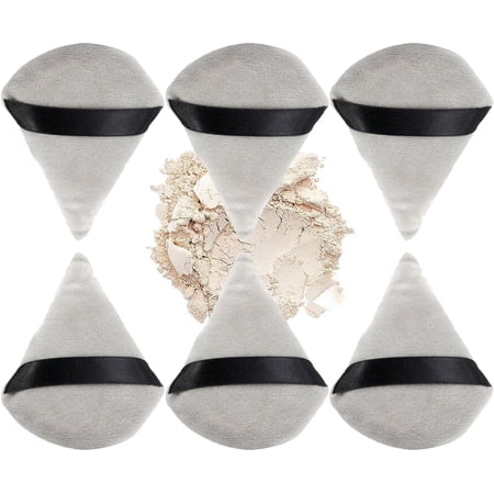 Triangle Powder Puff - Super Soft Face Body Loose Setting Powder Puff Set of 6 - Foundation Sponge Wet and Dry Use Makeup Tool with Strap Yuwen