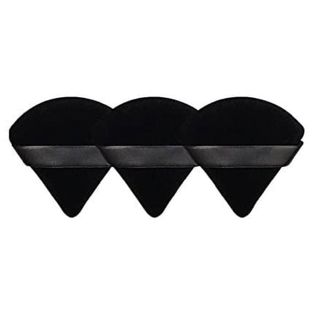 Triangle Powder Puff for Loose Powder Body Powder Makeup Foundation Wedge Shape Velour Cosmetic Sponge for Contouring, Pure Cotton Soft 3 Pcs (Black)