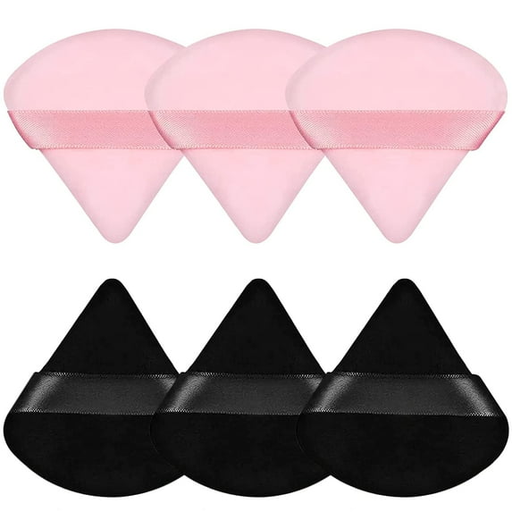 Triangle Powder Puffs 6pcs, Soft Face Makeup Puff for Loose Powder Mineral Powder Body Powder, Wedge Shape Velour Cosmetic Makeup Sponge for Contouring, Beauty Tools (Black&Pink)
