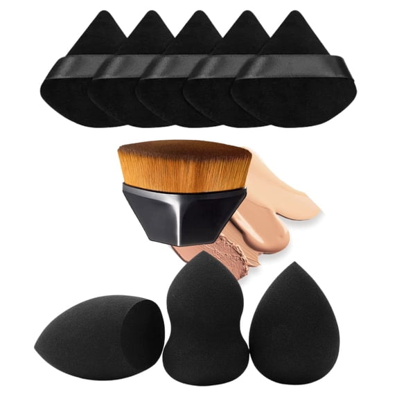 Triangle Powder Puffs , Makeup Sponge & Kabuki Foundation Brush for Face Makeup) ,Soft Cosmetic Powder Puff,Makeup Sponge Tools for Dry Powder/Liquid Foundation (Black)