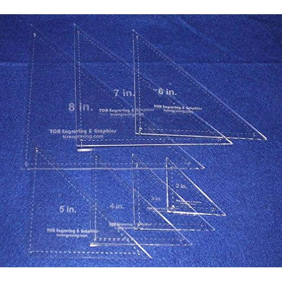 Triangle Quilting Templates 7 Piece Set W/seam and Guideline Holes 2", 3", 4", 5", 6", 7", 8" - Clear 1/8"
