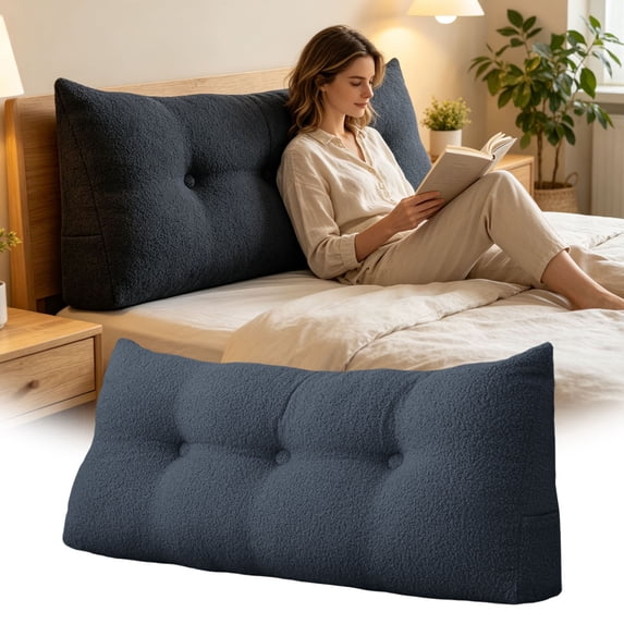 Triangle Reading Pillow Wedge Headboard Large Back Support Cushion, Tufted Cotton Linen Bolster for Sitting Up in Bed, Daybed Rest Pillow Lumbar Support Leg Positioning Comfort