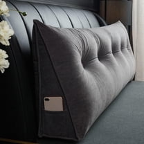 Triangle Reading Pillow with Button, Small Headboard Wedge Backrest Pillow for Bed & Reading – Gray, 24" × 20" × 8"