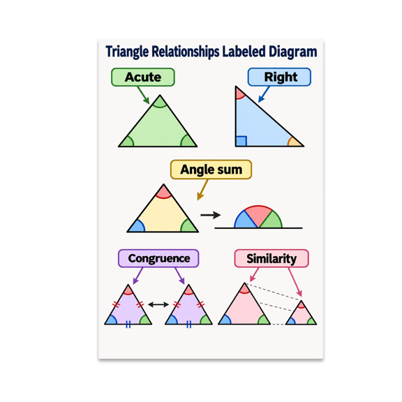 Triangle Relationships Labeled Diagram - Homeschool Math Learners - 13x19 Poster Print