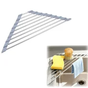 Triangle Roll Up Dish Drying Rack Over The Sink, 2026 Anti-Rust Sink Drying Rack with Full Silicone Wrapped for Top of Corner, Anti-Slip Organizer for Kitchenxxw