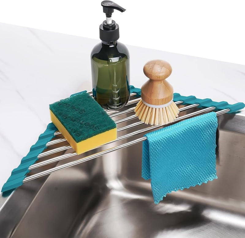 Triangle Roll-Up Dish Drying Rack for Sink Corner Small Foldable ...