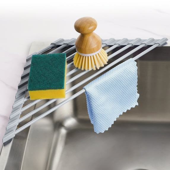 Tomorotec Silicone Coated Triangle Roll-Up Dish Drying Rack for Sink ...