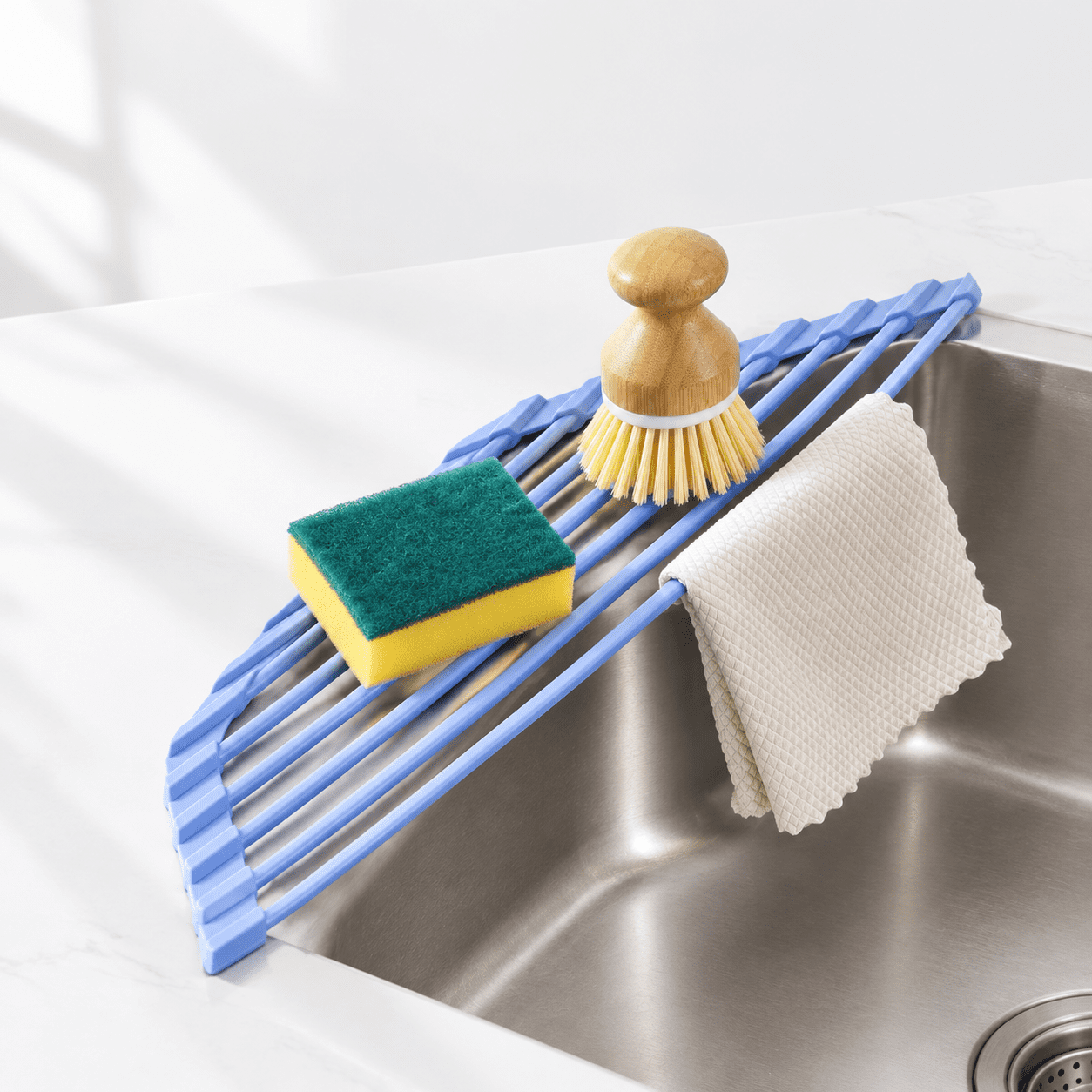 Triangle Roll Up Dish Drying Rack With Silicone Coating Blue - Walmart.com