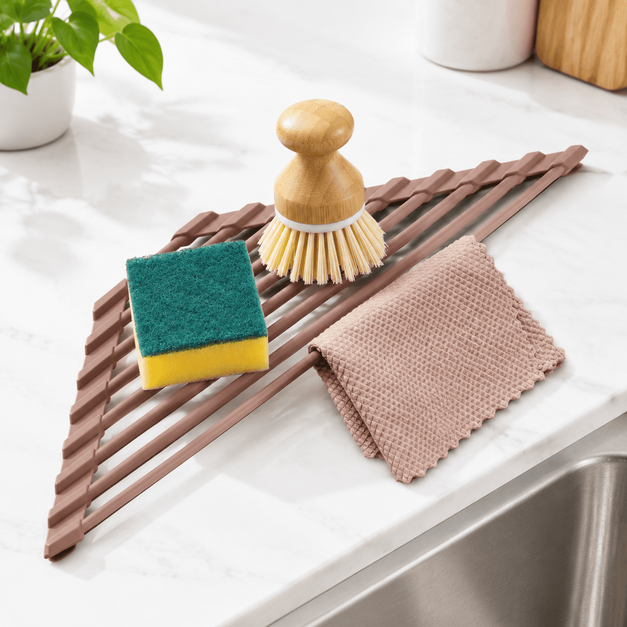 Triangle Roll Up Dish Drying Rack With Silicone Coating Brown - Walmart.com