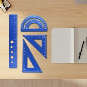 Triangle Ruler, Protractor, Square and Ruler Set, 4 Pieces Aluminum Alloy Ruler, Metal Drafting Ruler Kit, Geometric Protractor for Student, School, Home, Office