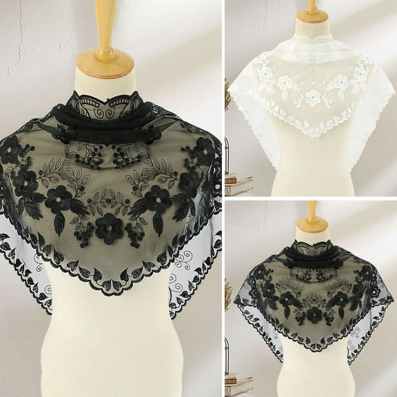 Triangle Scarf Lace Satin Shawl Scarf Hollow Embroidery Flower Pattern Beach Sun Shawl Women Daily Wear