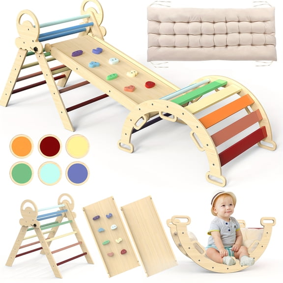 Triangle Set with Cushion | 8in 1 Toddler Climbing Toys, Foldable with Ramp Arch Ladder, Bonus 6pcs Stepping Stones | Perfect for Climbing Gym Indoor Playground