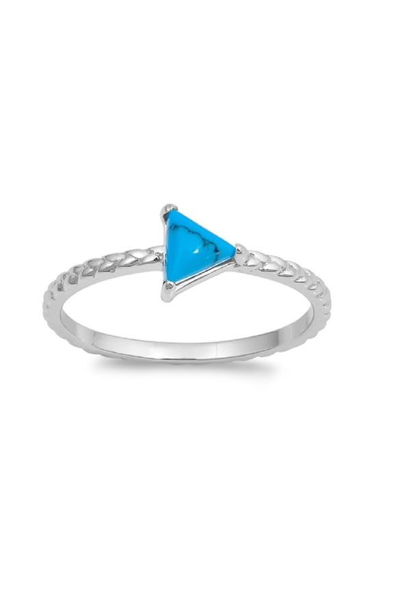 Triangle Shape Simulated Turquoise Braided Band Ring Sterling Silver