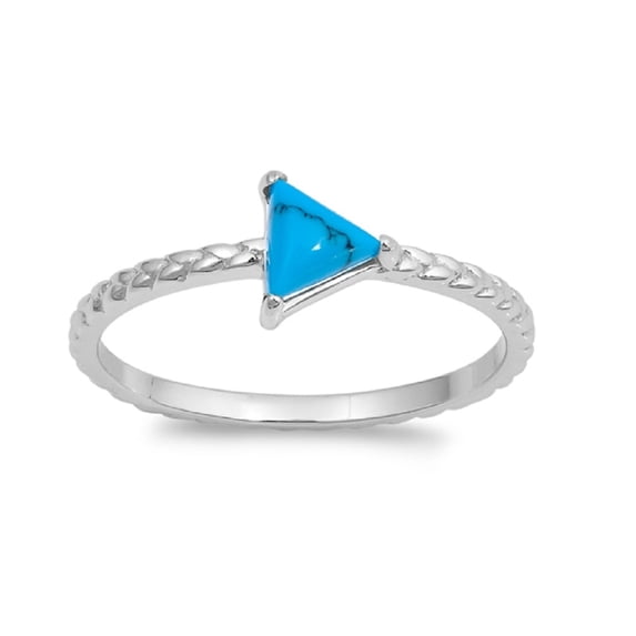 Triangle Shape Simulated Turquoise Braided Band Ring Sterling Silver