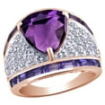 thumbnail image 1 of Triangle Shaped & Baguette Cut Simulated Amethyst & Simulated White Topaz Cocktail Ring In 14k Rose Gold OVer Sterling Silver (6.27 Cttw), 1 of 1