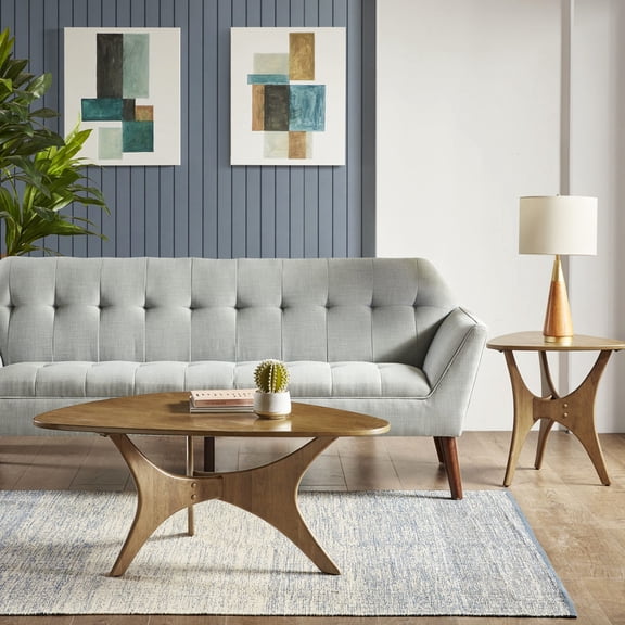 Triangle Shaped Wood Coffee Table | Fits Mid - century Design Theme | Wood Veneer on MDF and Plywood | Guards Against Tabletop Marks