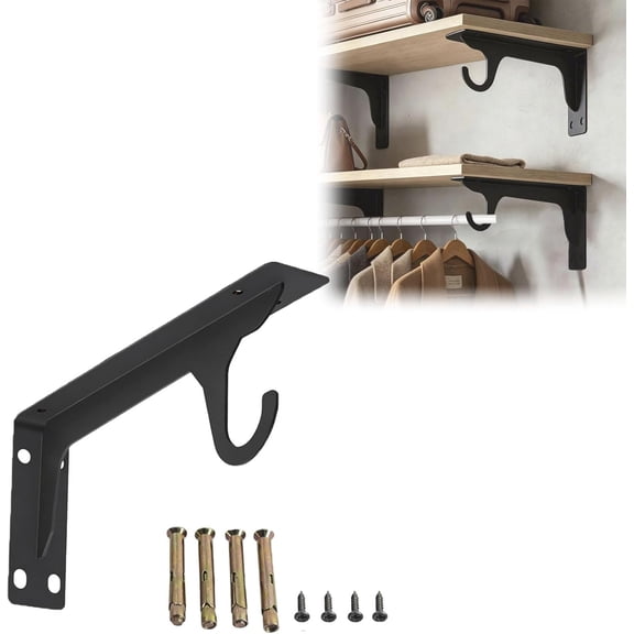 Triangle Shelf Bracket, Heavy Duty Steel Black Metal Wall Support for Shelving Rack Wardrobe