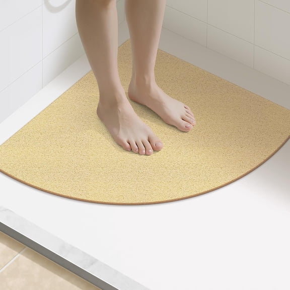 Triangle Shower Mat, 23.6" x 23.6" Loofah Corner Shower Mats for Inside Shower, Soft PVC Shower Floor Mat Without Suction Cups, Cutable Anti Slip Walk in Shower Mat, Beige