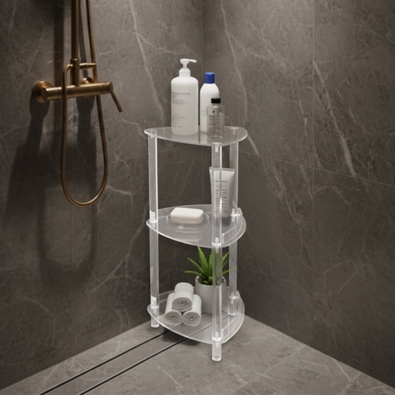 Triangle Shower Organizer Stand, Acrylic Standing Shower Caddy, Shower Organizer Shelf for Storing Shampoo, Body Wash, Towels, and Other Bath Essentials