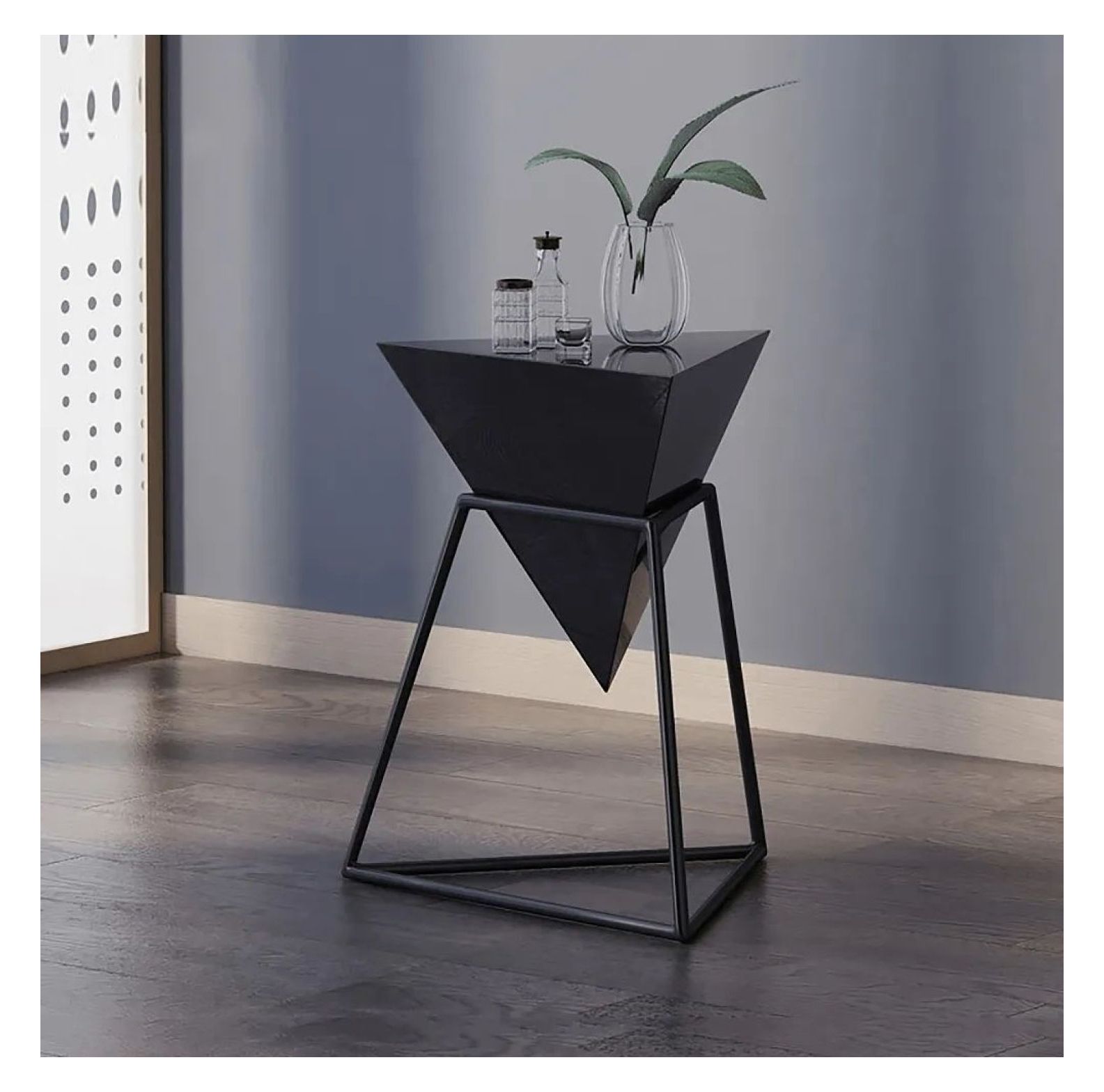 Triangle Side Table - Black Modern End Table with Metal Base, Small ...