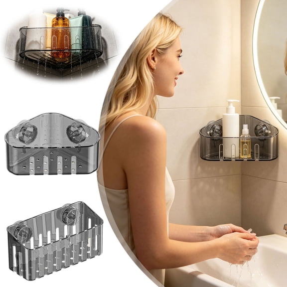 Triangle Sink Sponge Holder,ABS Clear Suction Cup Sink Caddy Organizer for Kitchen Countertop Sponge, Soap, Dish Brush, Scrubber, Sinks Caddy, 6.5*4.9*3in, Grey
