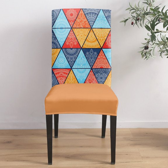 Triangle Splicing Boho Dining Chair Covers Set of 1, Abstract Floral Ethnic Style Chair Covers for Dining Room Removable Seat Protectors Slipcovers for Home Party Wedding Banquet