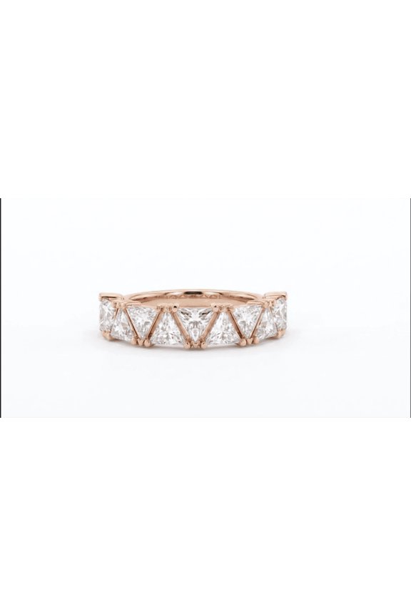 Triangle Stone Moissanite Prong Setting Rose Tone ladies ring in 925 Sterling Silver
