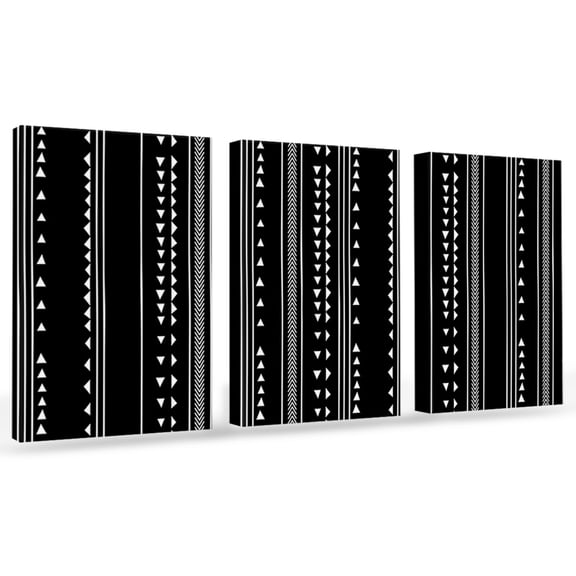 Triangle Stripes Geometric Canvas Wall Art 3 Panels, Boho Abstract Black Background Framed Wall Decor Modern Artwork Prints Painting for Living Room, Bedroom, Kitchen & Cafe Decor 12" x 16"