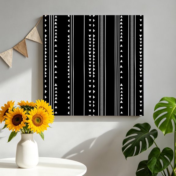 Triangle Stripes Geometric Canvas Wall Art, Boho Abstract Framed Canvas Wall Decor Picture Print Artwork Decorations for Living Room Office Ready to Hang 8" x 8"