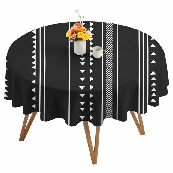 Triangle Stripes Geometric Round Tablecloth 54 inches Boho Abstract Black Background Waterproof Oil-Proof Table Cloth Round Table Cover for Holiday Party Picnic Dinner Decor Indoor and Outdoor Use