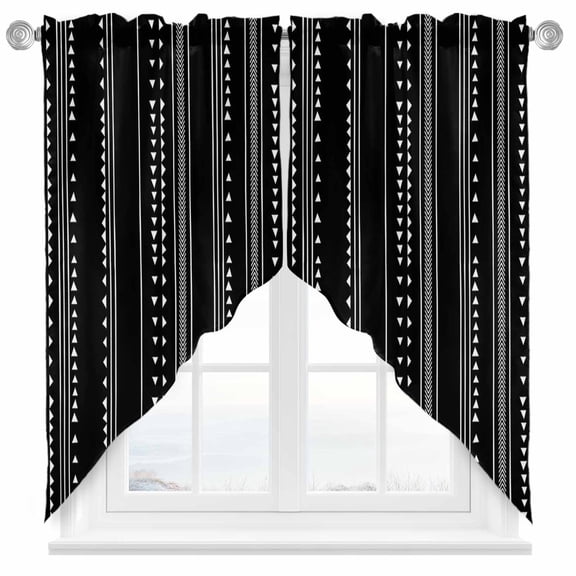 Triangle Stripes Geometric Swag Valances for Windows 2 Pack Boho Abstract Black Background Swag Kitchen Curtains 36 Inches Long Rod Pocket Short Window Treatment for Kitchen Bathroom 28"x36"