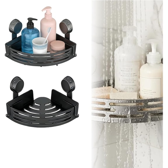 Triangle Suction Cup Shower Caddy, 2026 New No Drill Bathroom Corner Shelf, Suction Cup Shower Caddy Corners Organizer Storage Rack Adhesive with Towel Bar