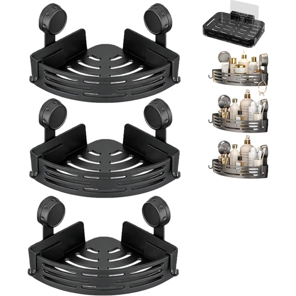Triangle Suction Cup Shower Caddy, Adjustable Suction Cup Corner Shower Shelf, No-Drill Wall Mounted Showers Triangle Organizer Storage Rack, Space Saving Showers Caddy for Bathroom & Dorm