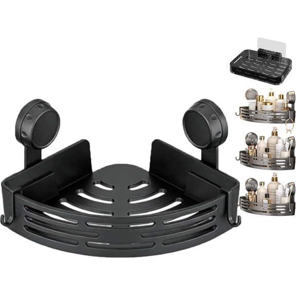 Triangle Suction Cup Shower Caddy, Adjustable Suction Cup Corner Shower Shelf, No-Drill Wall Mounted Showers Triangle Organizer Storage Rack, Space Saving Showers Caddy for Bathroom & Dorm