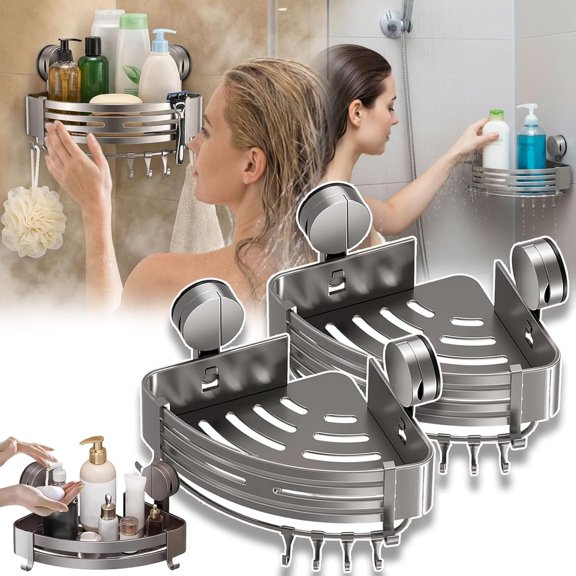 Triangle Suction Cup Shower Caddy, Durable Double-Sided Suction Cup Triangle Shelf - Space-Saving Bathroom Corner Rack (#B,2PCS)