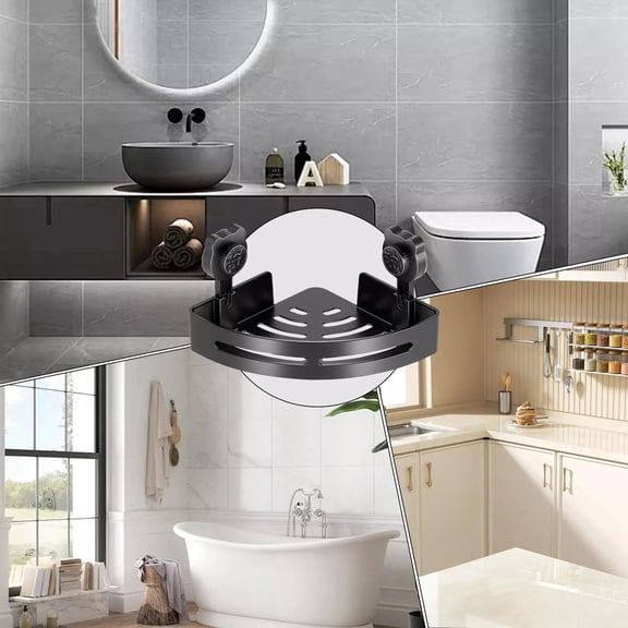 Triangle Suction Cup Shower Caddy, No-Drill Bathroom Corner Shelf, Wall Mounted Storage Rack Bathtub Shelf, Removable Corner Shelf for Bathroom, For Bathroom Kitchen