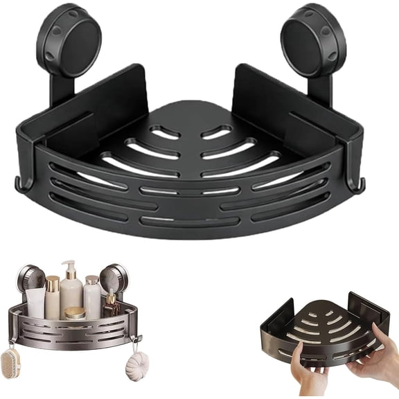 Triangle Suction Cup Shower Caddy, No Drilling Suction Cup Corner Shower Shelf, Twist-Lock Suction Cup Design, Quick-Drain