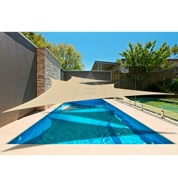 Triangle Sun Shade Sail Canopy Shelter UV Block Sunshade Cover Yard Deck Garden Outdoor Pool- Beige - 14' x 14' x 19.8'