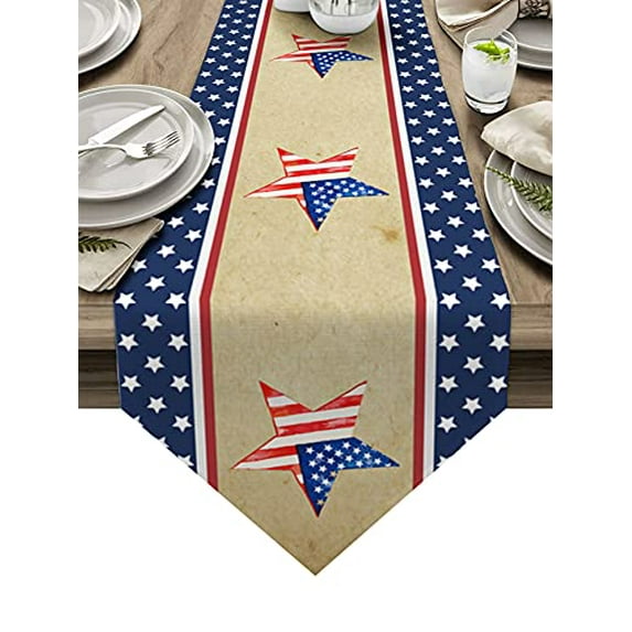 Triangle Table Runners Long Watercolor American Star Dresser Scarves Table Decoration for Wedding Party/Graduation Ceremony Rustic Retro Paper Blue Backdrop