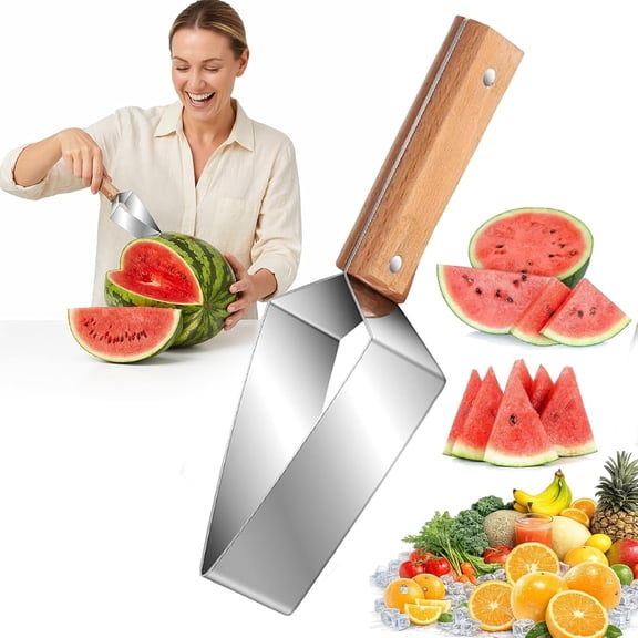 Triangle Watermelon Cutter, 2026 Precision Watermelon Cutter Slicer Tool, Stainless Steel Watermelon Cutter with Wooden Handle - Melon Slicer, Fruit Cutter for Kitchen, Picnic & BBQ (1Pcs)