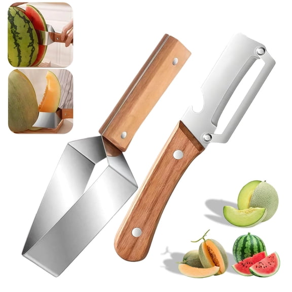 Triangle Watermelon Cutter, Stainless Steel Triangle Watermelon Slicer Large Piece, 2-In-1 Multifunctional Fruit Slicing for Home Kitchen Camping Picnic